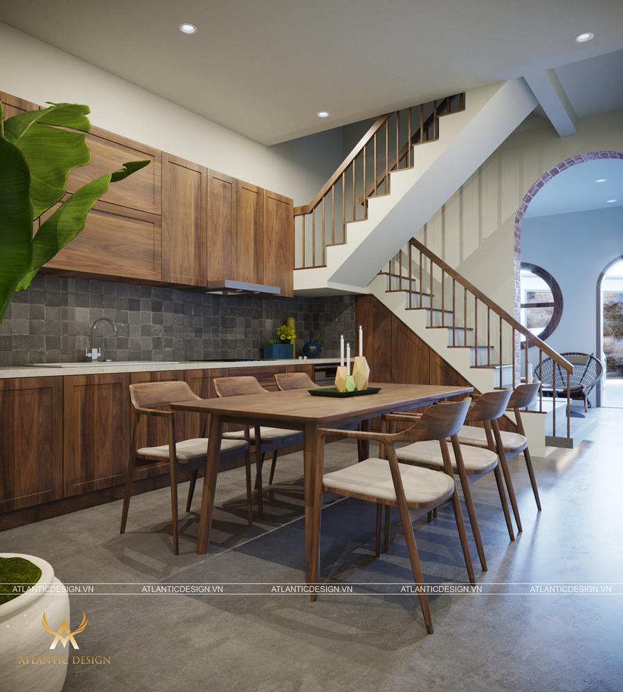 THIẾT KẾ NỘI THẤT NHÀ BẾP INDOCHINE VỚI GAM MÀU TRUNG TÍNH