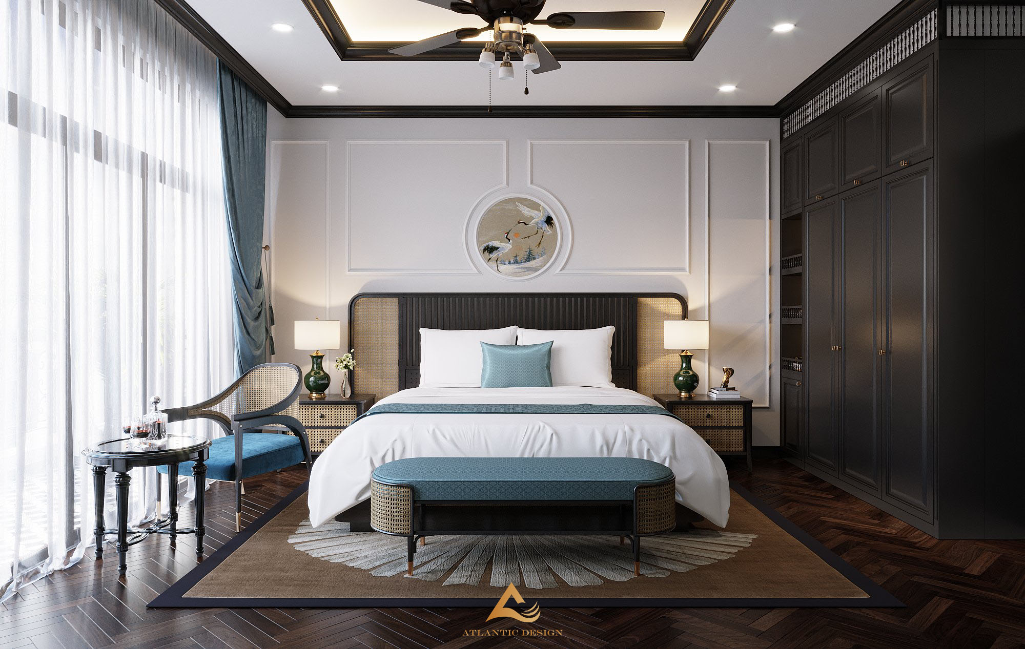phòng ngủ với phong cách Indochine