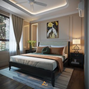 Phòng ngủ Master được thiết kế phong cách Tân cổ nhẹ nhàng