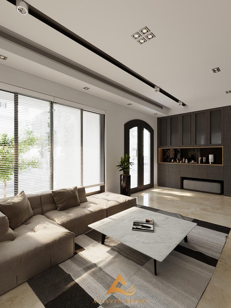 Ánh sáng tự nhiên và ánh sáng đèn chiếu là tiêu chí phù hợp trong thiết kế nội thất phòng khách biệt thự hiện đại