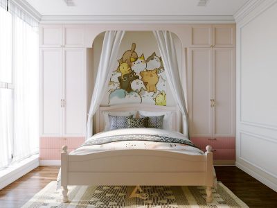 Mẫu thiết kế phòng ngủ con gái màu hồng nhạt – thoáng mát, sạch sẽ