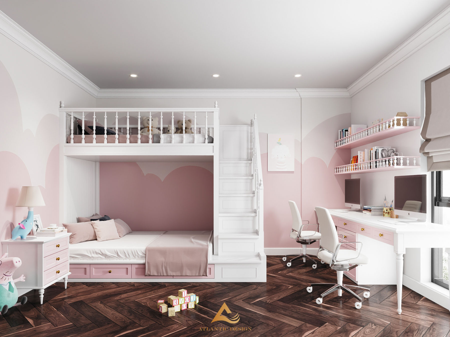Thiết kế phòng ngủ màu hồng trắng – sở thích của những cô nàng có tính cách trẻ trung