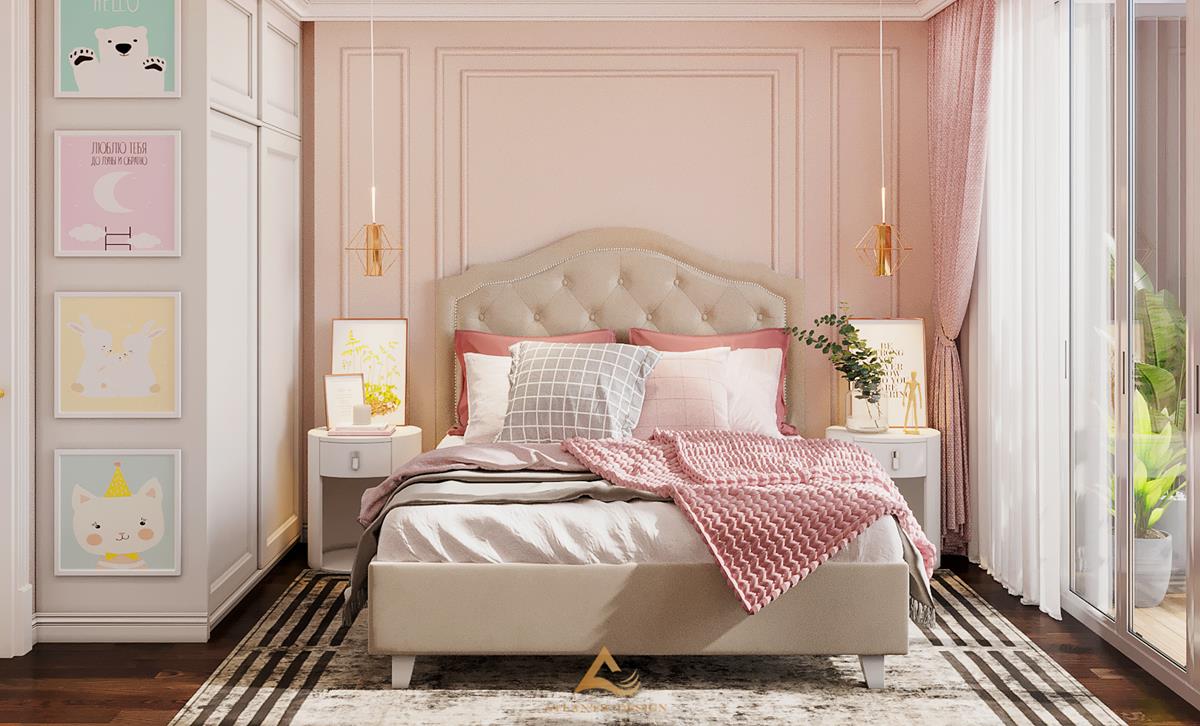 Thiết kế phòng ngủ màu hồng cực kì dễ thương cho bé gái