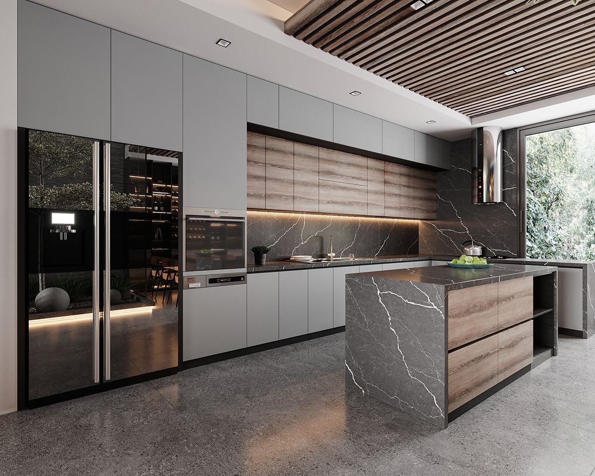 Phòng bếp được thiết kế cửa sổ lớn, giúp hạn chế không gian bị bám mùi thức ăn