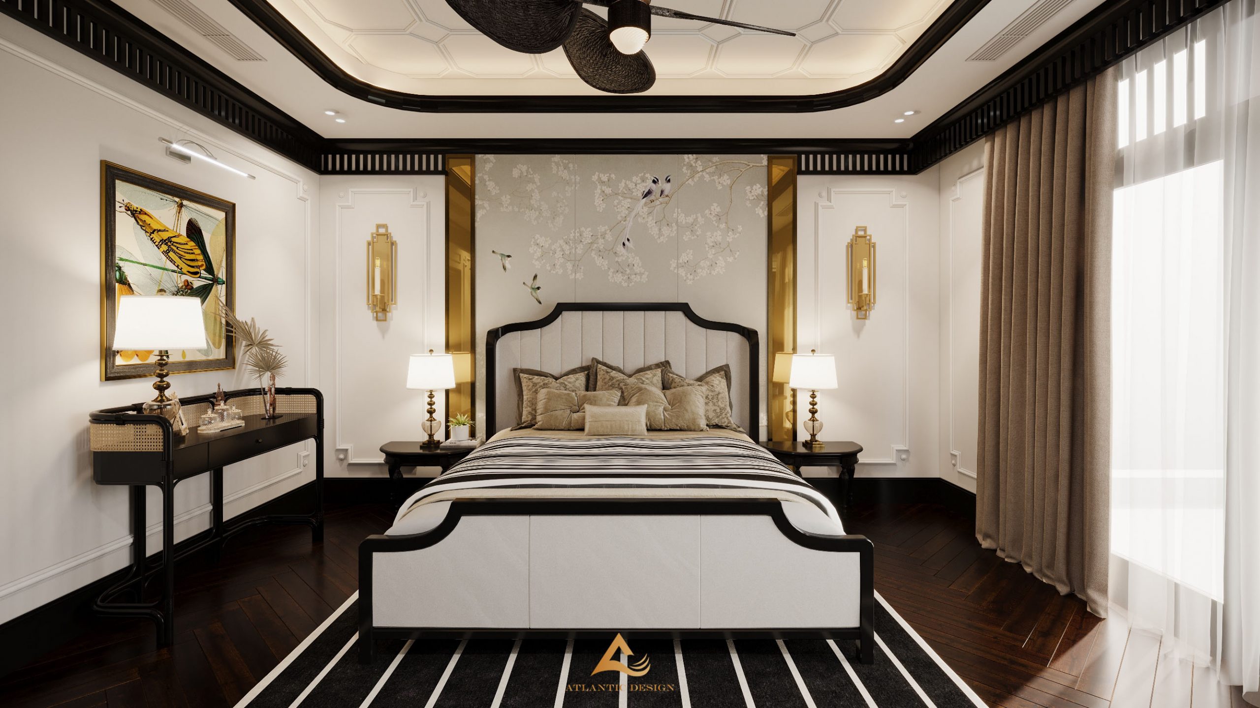 Phòng ngủ master được chọn chất liệu và màu sắc hiện đại hơn