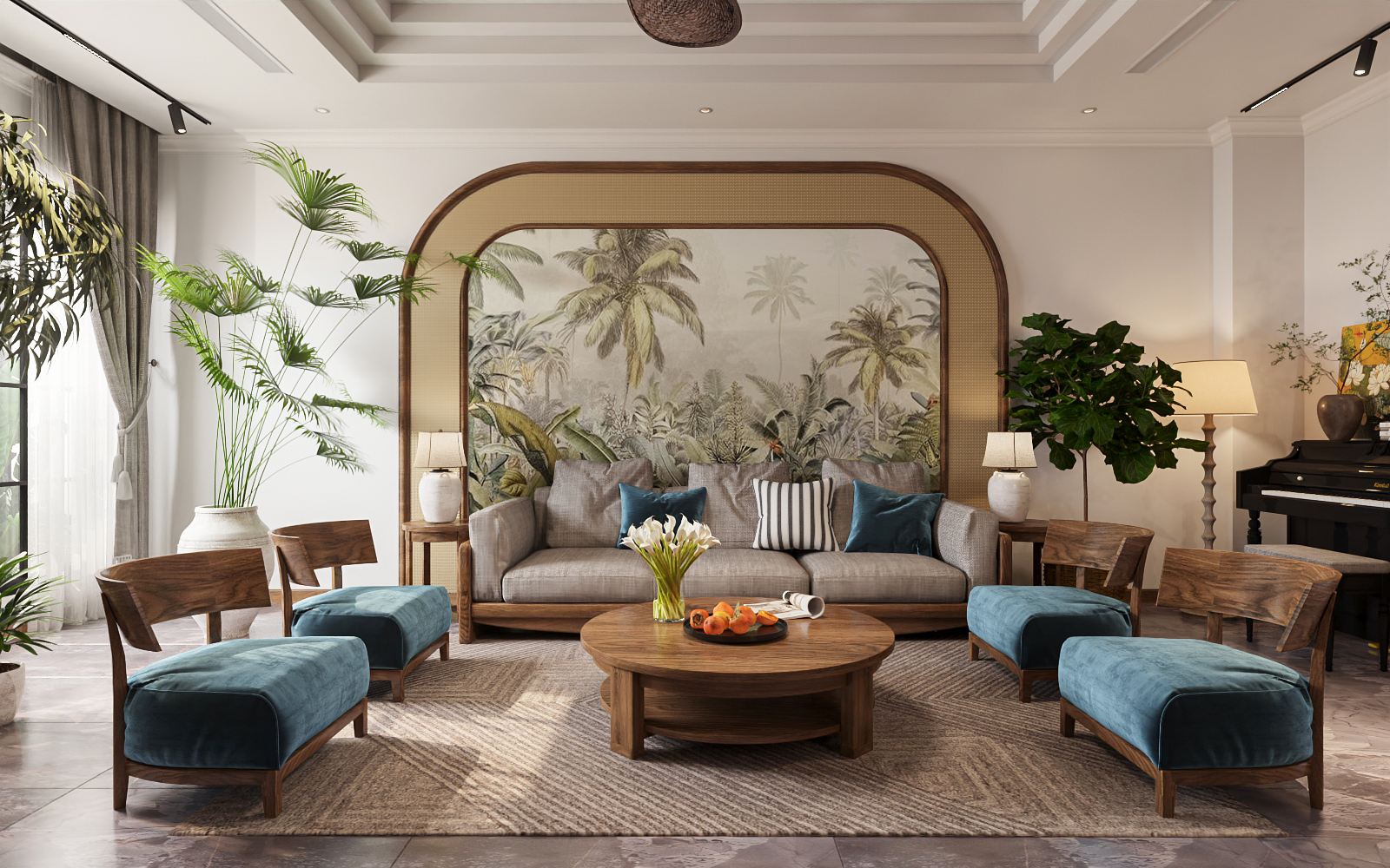 Thiết kế nội thất biệt thự phong cách hiện đại mix tropical 300m2