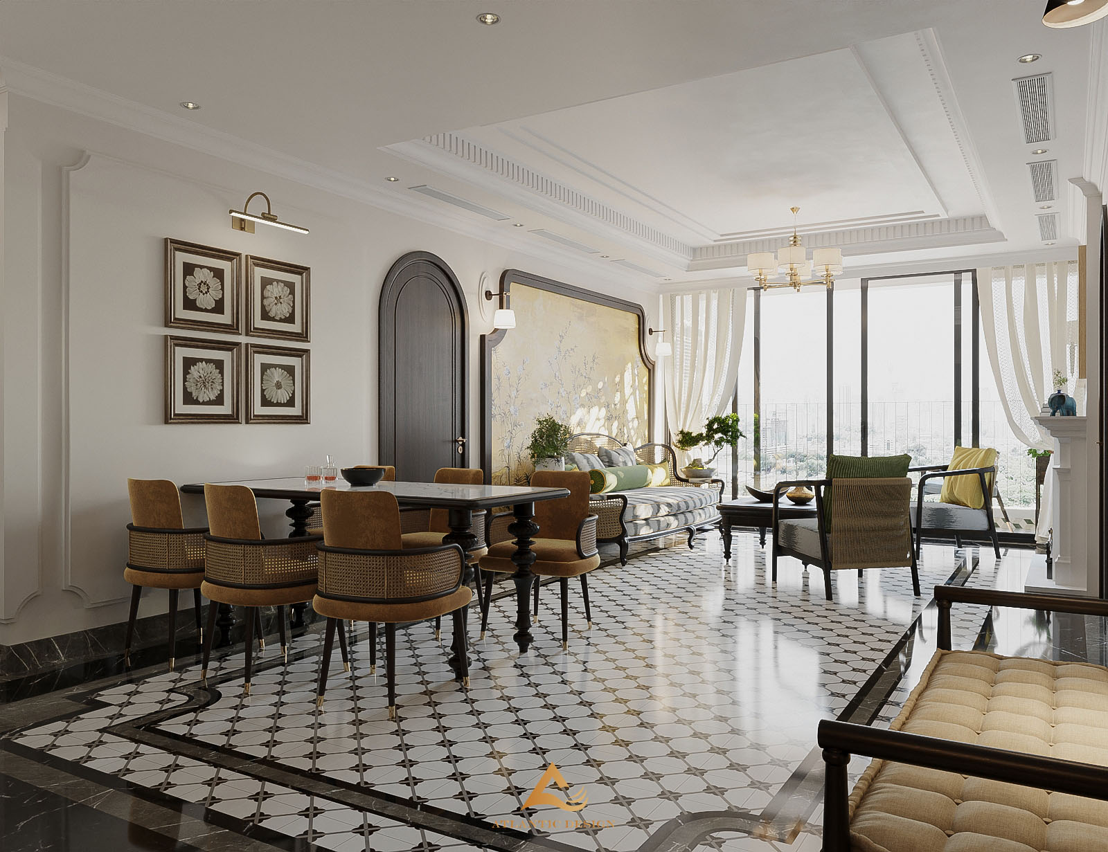 Không gian phòng khách Indochine 130m2 sang trọng và đẳng cấp