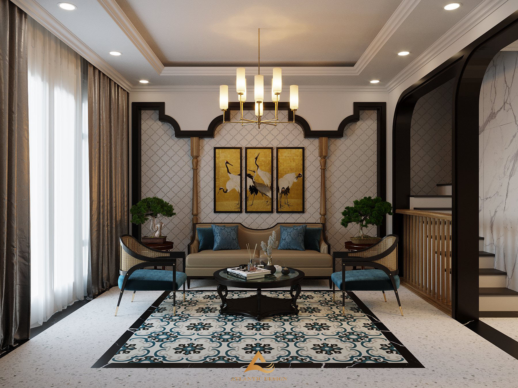 Thiết kế nội thất biệt thự Vinhomes Marina Hải Phòng phong cách Indochine