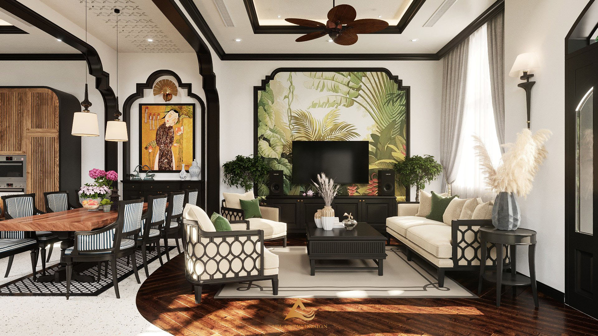 Thiết kế nội thất biệt thự song lập phong cách Indochine 330m2