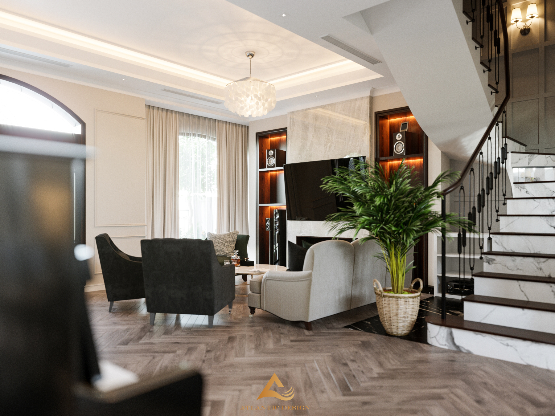 Nội thất phòng khách biệt thự Vinhome Imperia phong cách Tân Cổ Điển sang trọng