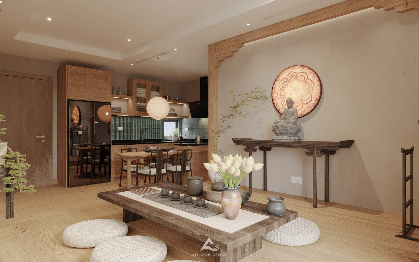 Nội thất phòng khách Wabi Sabi tôn vinh vẻ đẹp nguyên bản